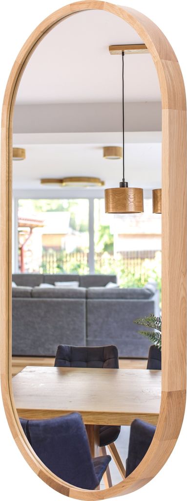 STOLARNIA PIKA Wandspiegel mit Holzrahmen (100x48 cm) - Oval Spiegel mit Holz Eiche - Ovaler Badspiegel für Badezimmer, Flur, Wohnzimmer, Schlafzi...