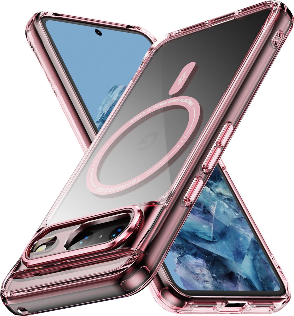 Magnetisch Klare Hülle für Google Pixel 8A, Kompatibel mit MagSafe, Hybrid Stoßfeste Handyhülle Pink