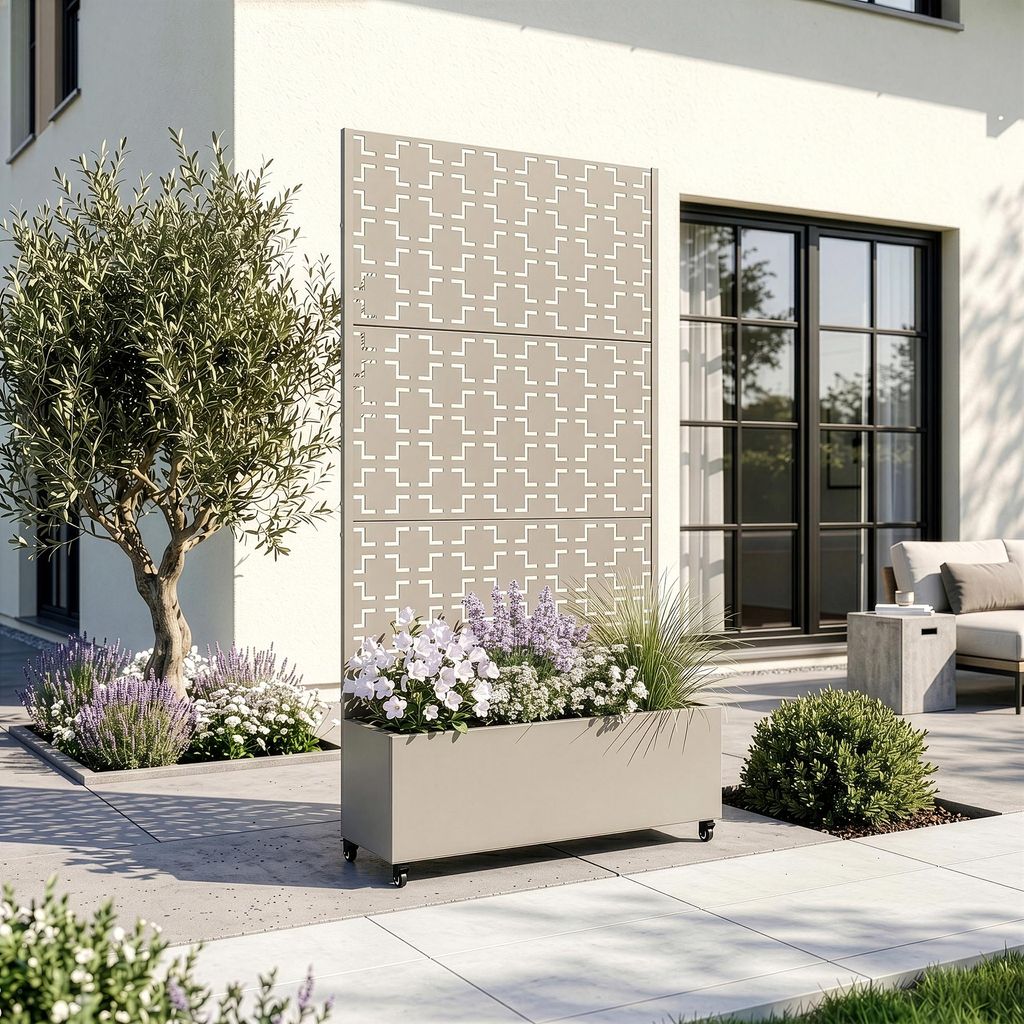 Cloison « Aaskis » avec jardinière à roulettes en acier, Image du produit 