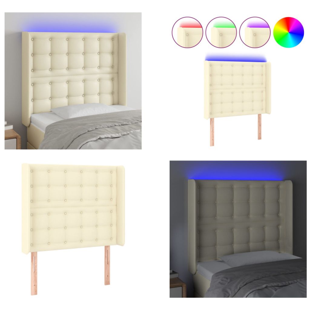 vidaXL LED Kopfteil Creme 83x16x118/128 cm Kunstleder - LED Kopfteil - LED Kopfteile - Kopfteil - Bett-Kopfteil