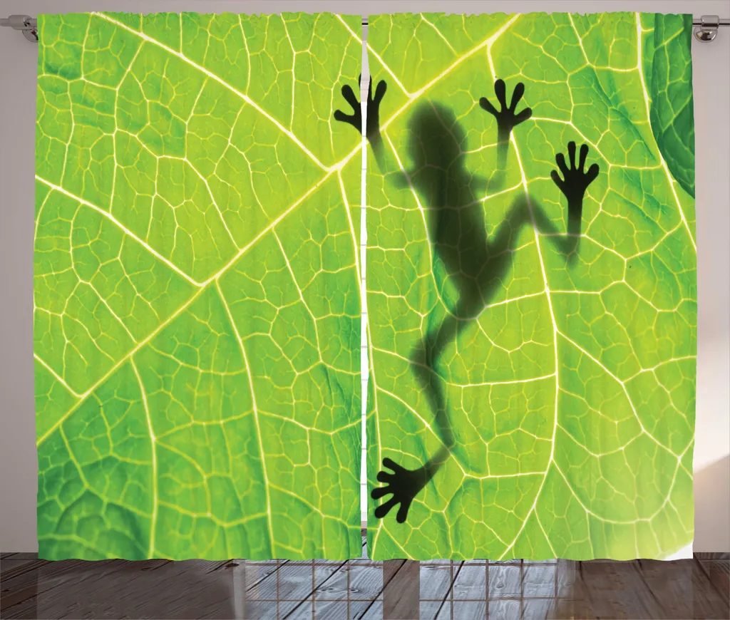 Rideau pour Baie Vitrée 280 x 225 cm Motif Grenouille et Ombre sur Feuille