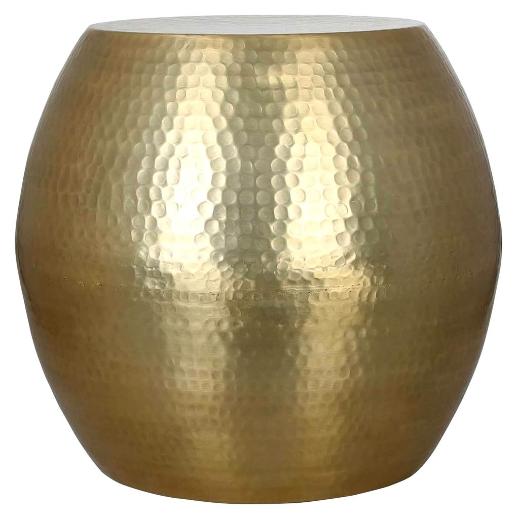 Orientalischer Beistelltisch Hocker Mohan Gold Ø 45 cm Höhe 41 cm aus Aluminium mit Hammerschlag