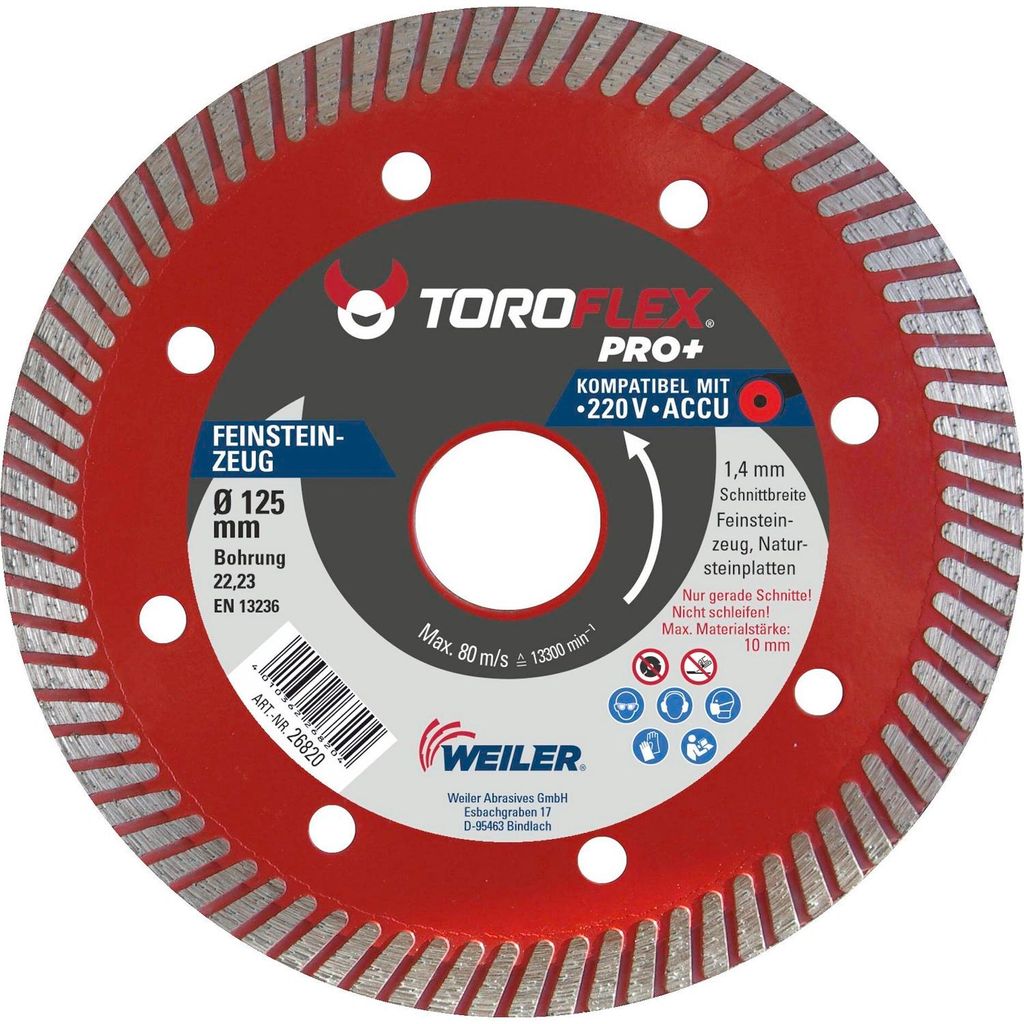 TOROFLEX Diamanttrennscheibe, Feinsteinzeug, Ø 115, 125 mm, Zubehör für: Winkelschleifer, Trennscheiben Durchmesser:125 x 22.23 mm