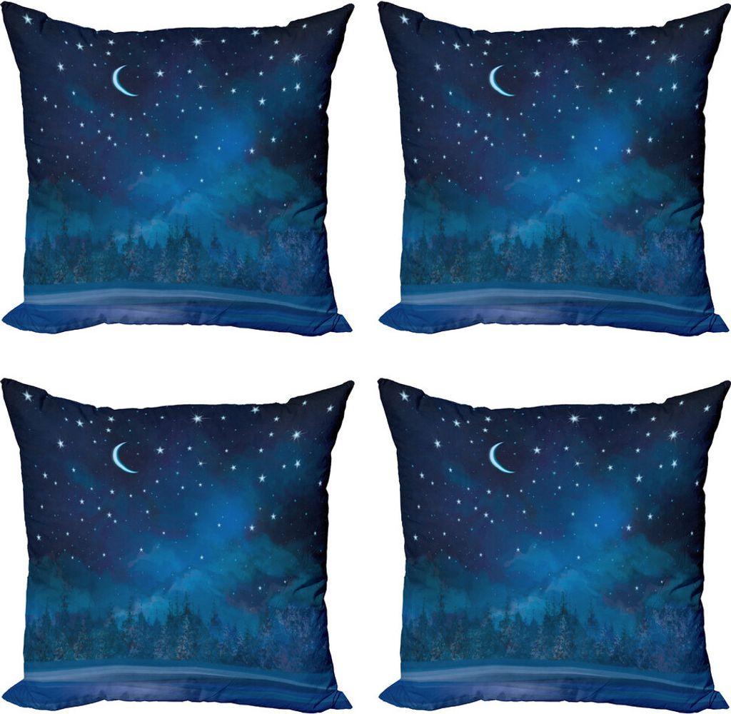 ABAKUHAUS Winter Kissenbezug Set (4 Stück), Nächtliche Malerei Blue Moon, Moderner Doppelseitiger Digitaldruck, 60 cm x 60 cm, Sea Blue Dark Blue