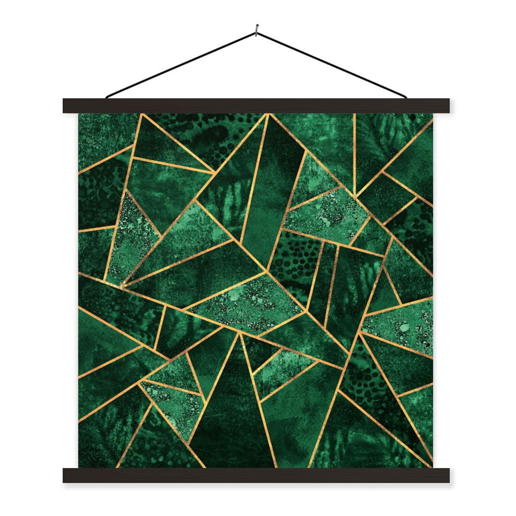 MuchoWow Textilposter Smaragd - Gold - Abstrakt - Muster 60x60 cm mit schwarzem Rahmen - Posteraufhänger