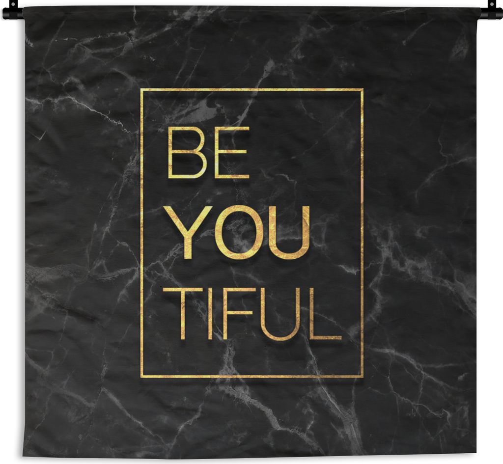 MuchoWow Wandteppich Wandbehang Zitate - Motivation - Gold - Marmor 150x150 cm Tapisserie Dekoration Wandtuch - Wohnaccessoires - Modernes