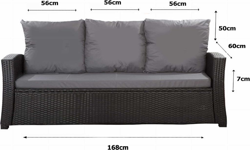 Polyrattan-Möbelkissen set 5-Sitzer 168x60cm + 2x 56x52cm| Sitzkissen-Set Anthrazit, Outdoor-Kissen mit Rückenlehne, Gartenstuhle-Kissen, Sofakissen