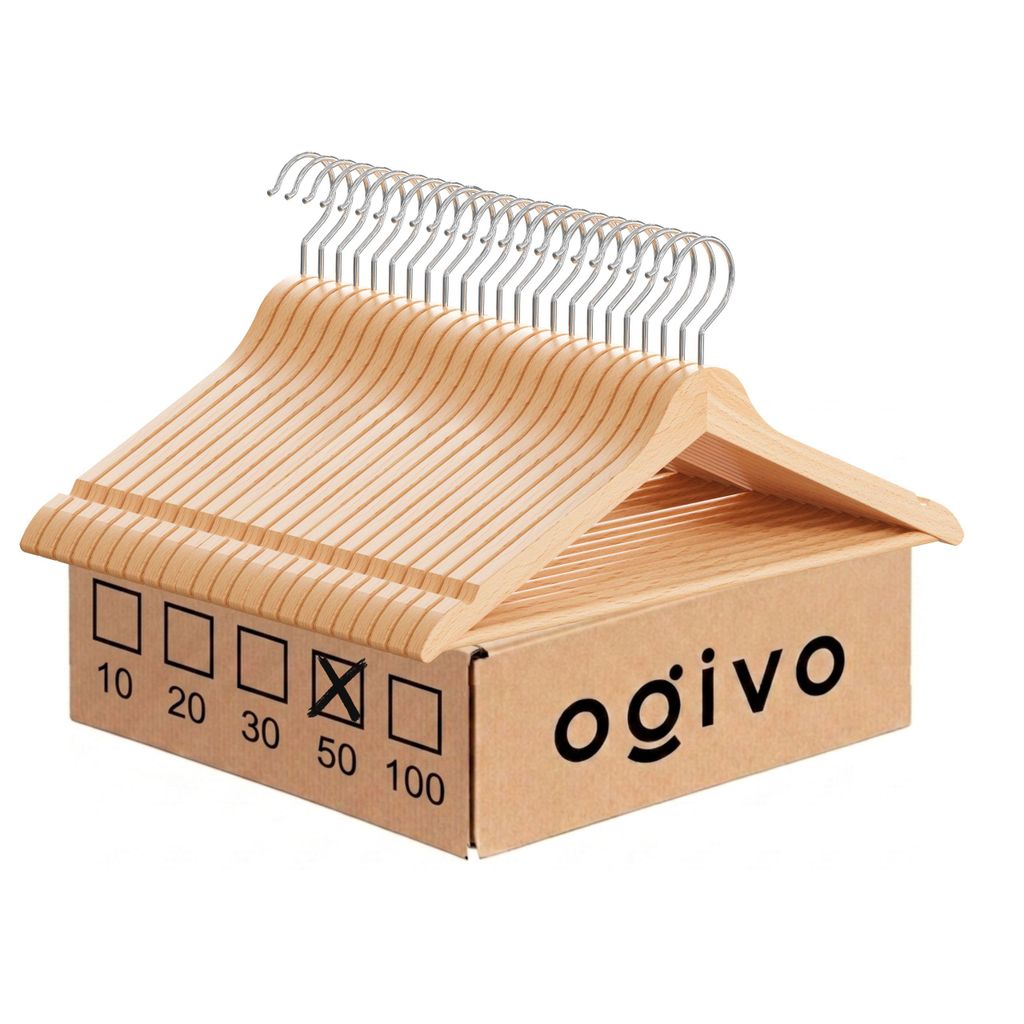 OGIVO Kleiderbügel Holz, 50 stück Holzbügel Garderobenbügel Produktbild 