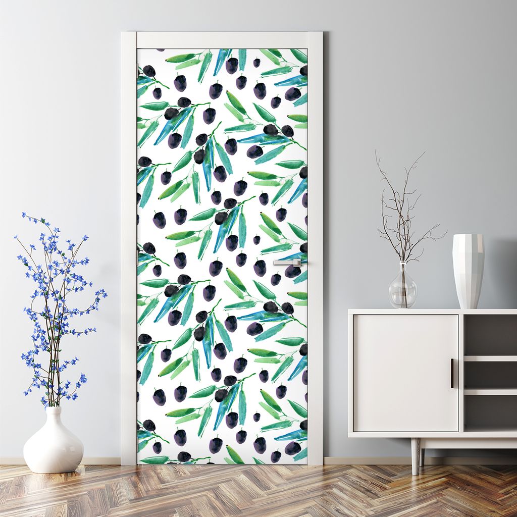 Dekorative Türposter selbstklebend Wandaufkleber Türaufkleber Olivenblätter Blumen 85 x 200 cm