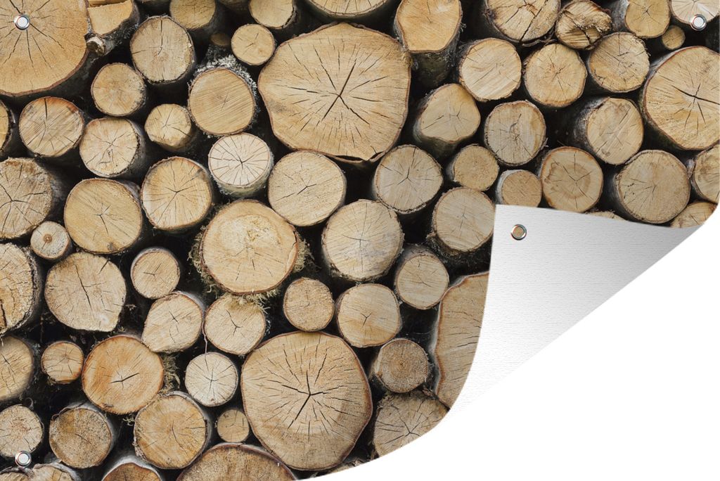 MuchoWow 60x40 cm Outdoor-Poster Gartendeko Sichtschutz Garten Poster für den Garten Brennholz auf einem Haufen