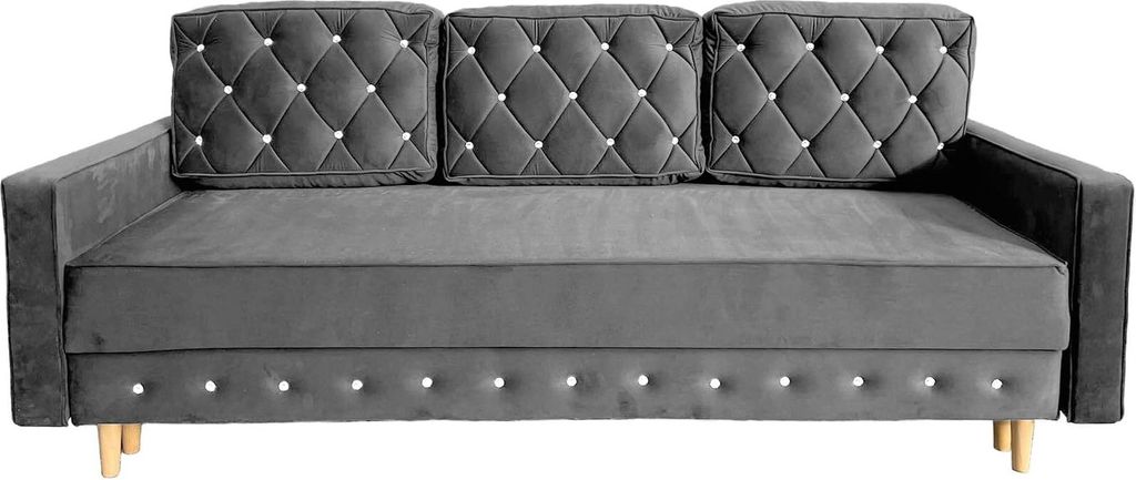Ares Meble Schlafsofa mit Bettkasten LUX - Glamour Sofa, Relaxsofa 3 Sizer, Wohnlandschaft mit Schlaffunktion - 220 x 100 cm - Samt Grau
