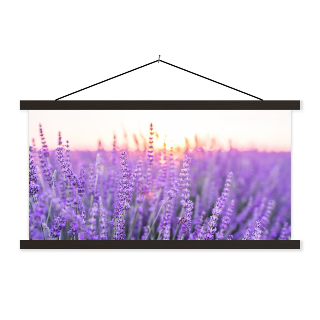 MuchoWow Textilposter Lavendel - Nahaufnahme - Lila - Blumen 90x45 cm mit schwarzem Rahmen - Klemmleisten