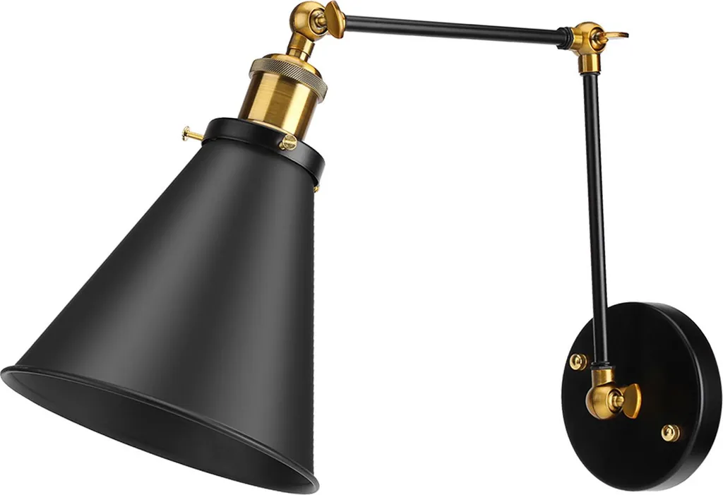 Luminaire industriel réglable avec bras articulé en acier noir mat