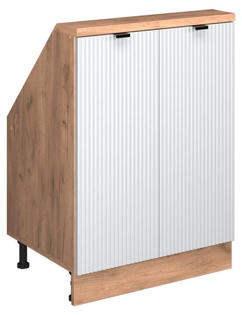 Vicco Küchenschrank für Dachschrägen R-Line, 60 cm mit 2 Türen, Weiß Riffel/Goldkraft Eiche