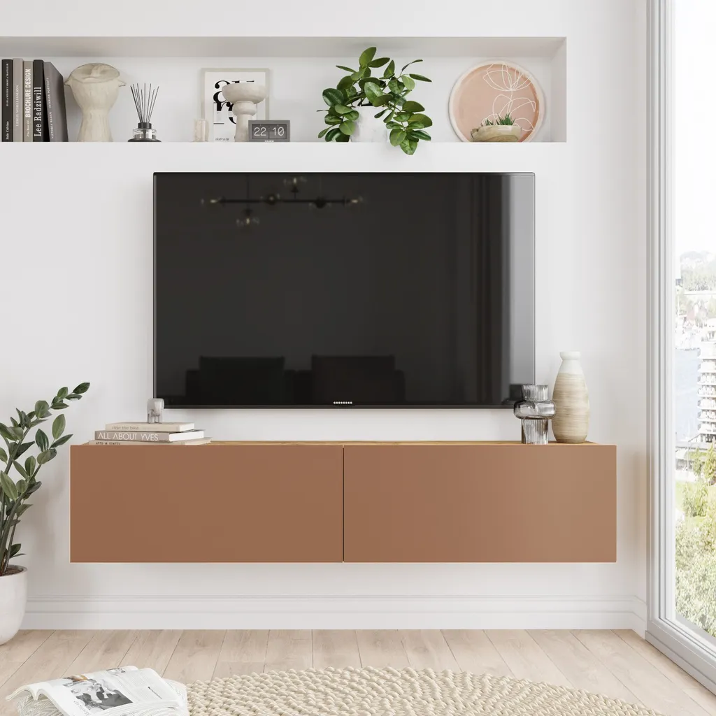 Meuble Télévision Minimaliste FUTURE 140cm Cuivre - Chic et Robuste