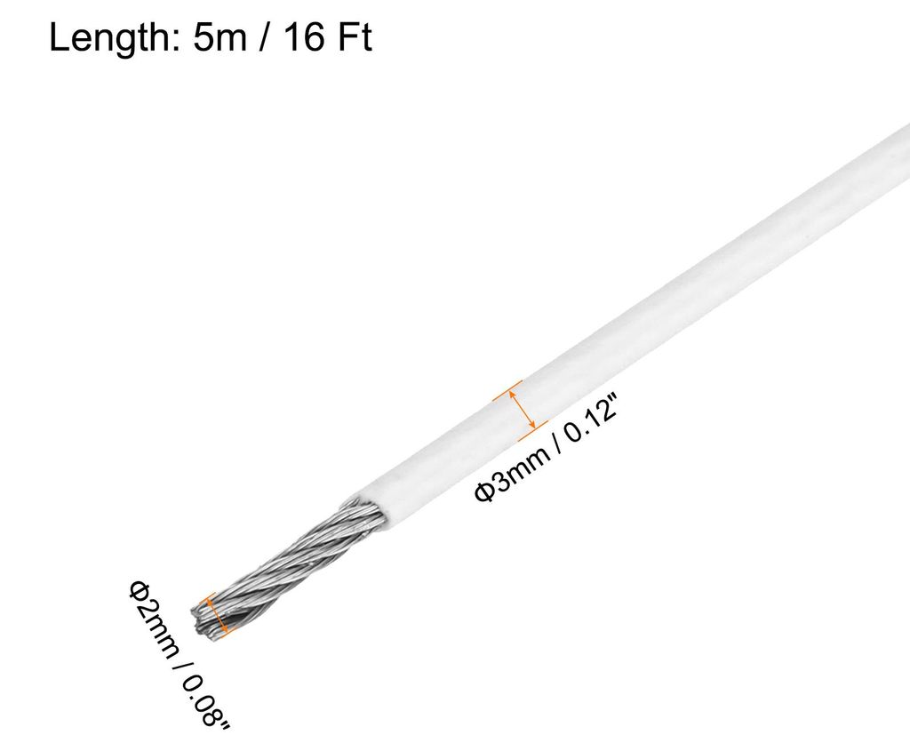 Drahtseil Edelstahl 5M x 3 mm Stahlseil PVC ummantelt mit 2 Aluminiumhš¹lsen Sicherungsdraht Aufh?nger fš¹r Bilder Vorhang Gel?nder Outdoor Gar...