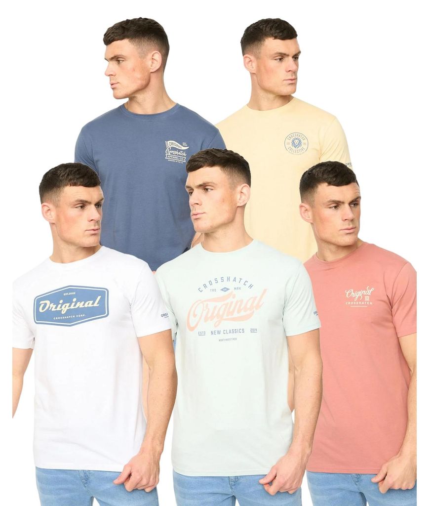 Crosshatch - "Tryplex" T-Shirt für Herren, Baumwolle (5er-Pack) BG2517 (L) (Bunt)