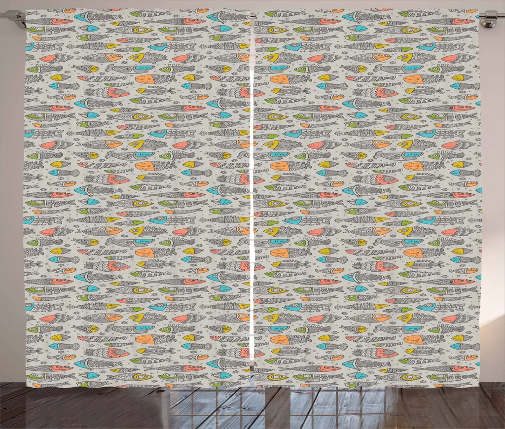 ABAKUHAUS Tenda Pesci Marine Doodle 280x245 cm - Arredo Rustico Vivo