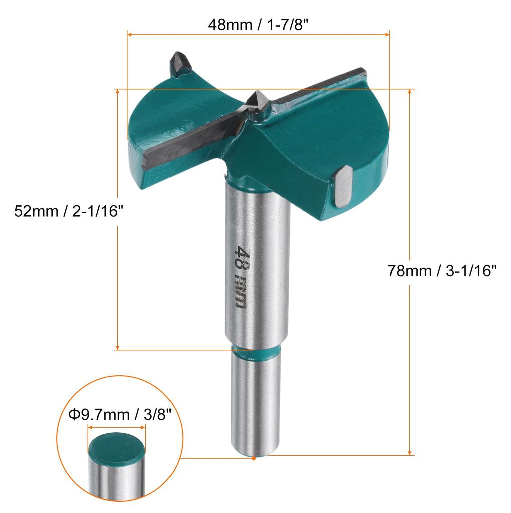 Forstnerbohrer 48mm Runder Griff aus Kohlenstoffstahl, L?nge 78mm Universelle und Hochwertige Holzbohrer, Blaugrš¹n