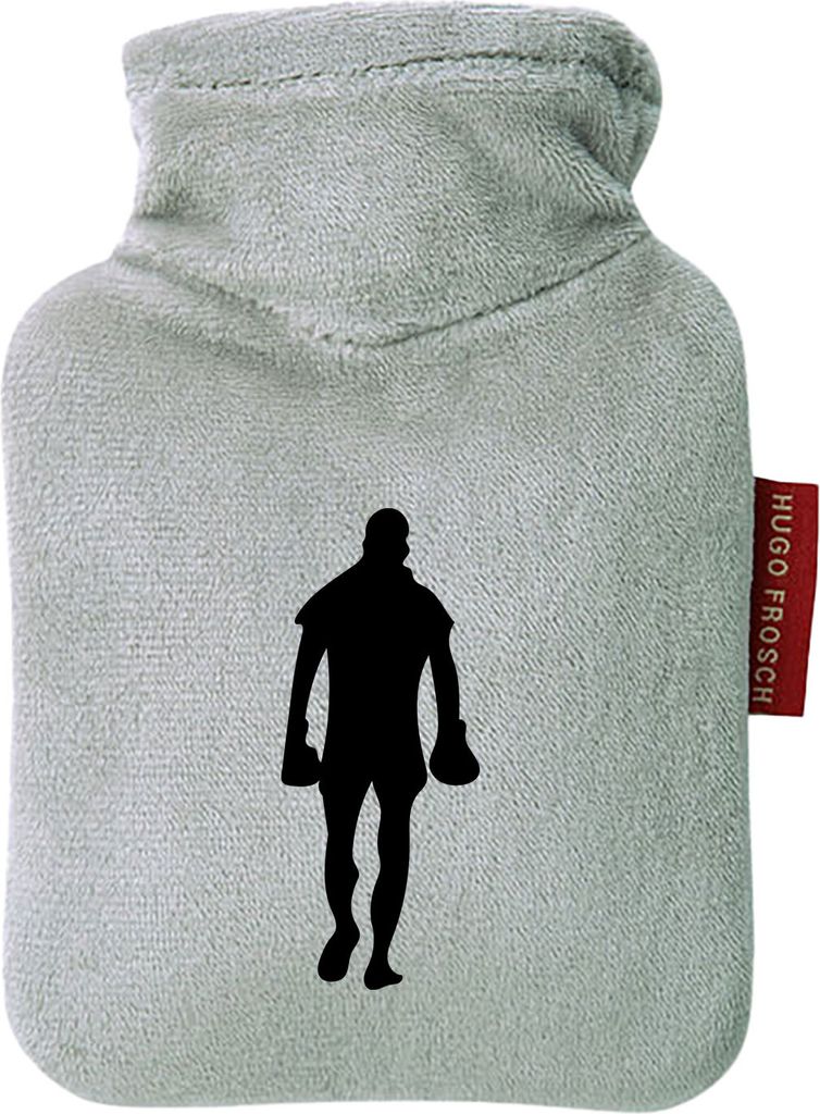 Huuraa Mini-Wärmflasche Boxer Silhouette 0,2 Liter Grey Mini Veloursbezug Taschenwärmer Geschenkidee