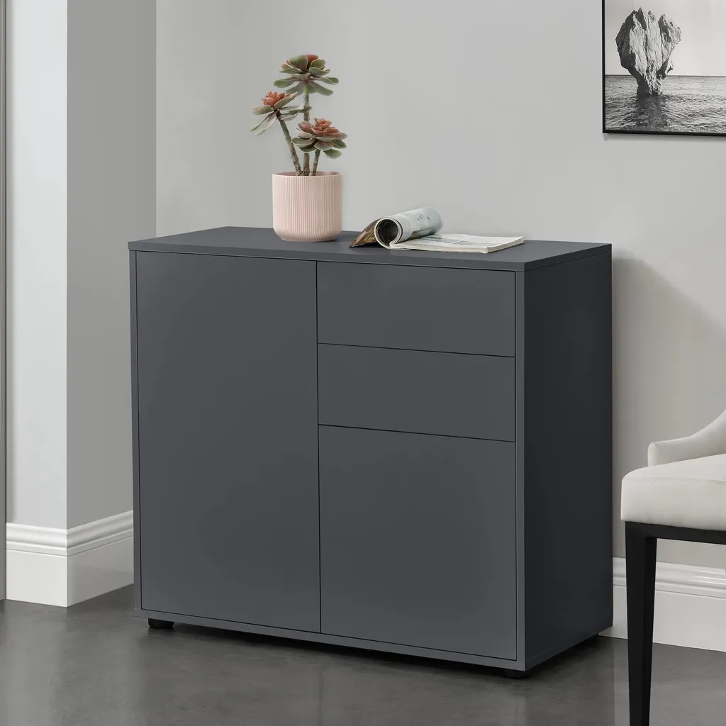 Meuble de rangement Commode Walter 74x79 cm en gris anthracite mat chic - 5