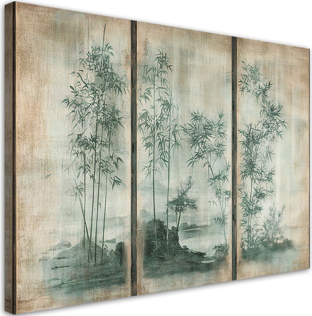 Leinwandbild Bambusstämme auf einer Insel aus Grautönen 60x40 Feeby Beige bild für die wand bereit zum aufhängen