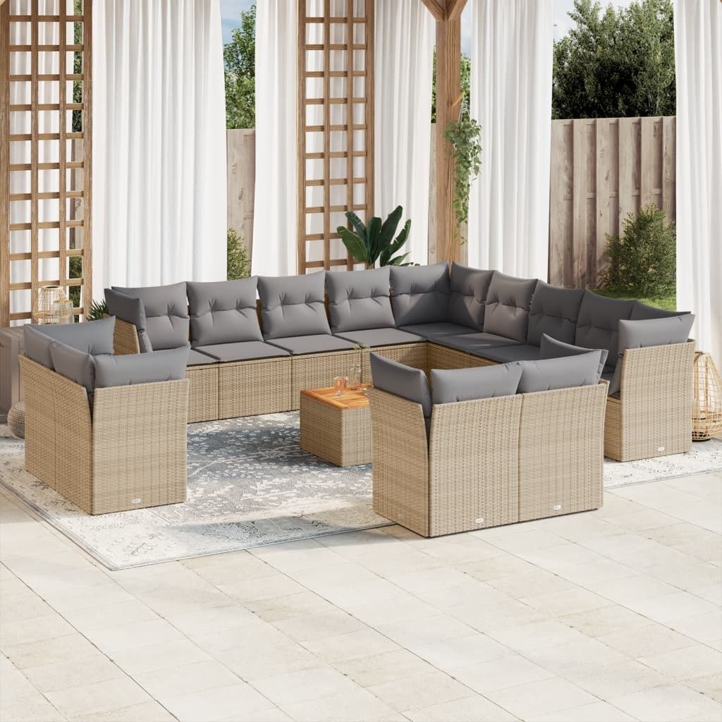 Maison Exclusive - 14-tlg. Garten-Sofagarnitur mit Kissen Beige Poly Rattan