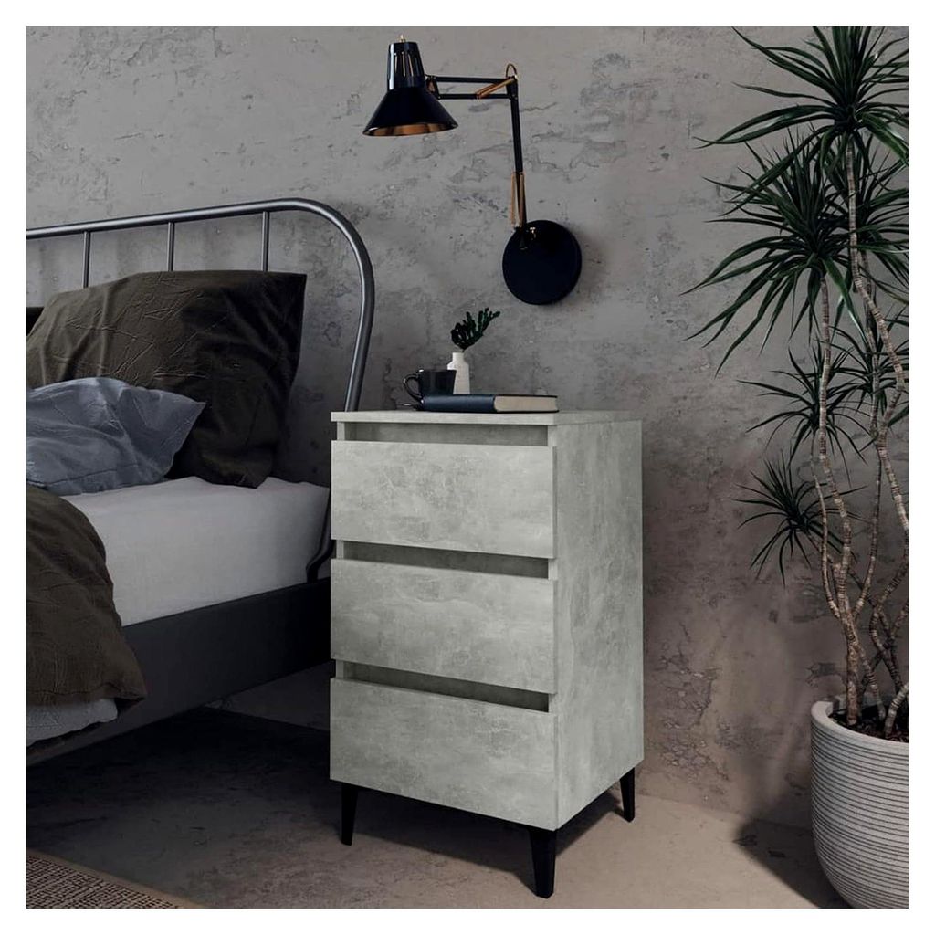 Nachttisch mit Metallbeinen, Grau, Beton, 40 x 35 x 69 cm, platzsparender Schrank für den Außenbereich, Balkonmöbel für Wohnzimmer, Büro, Schl...