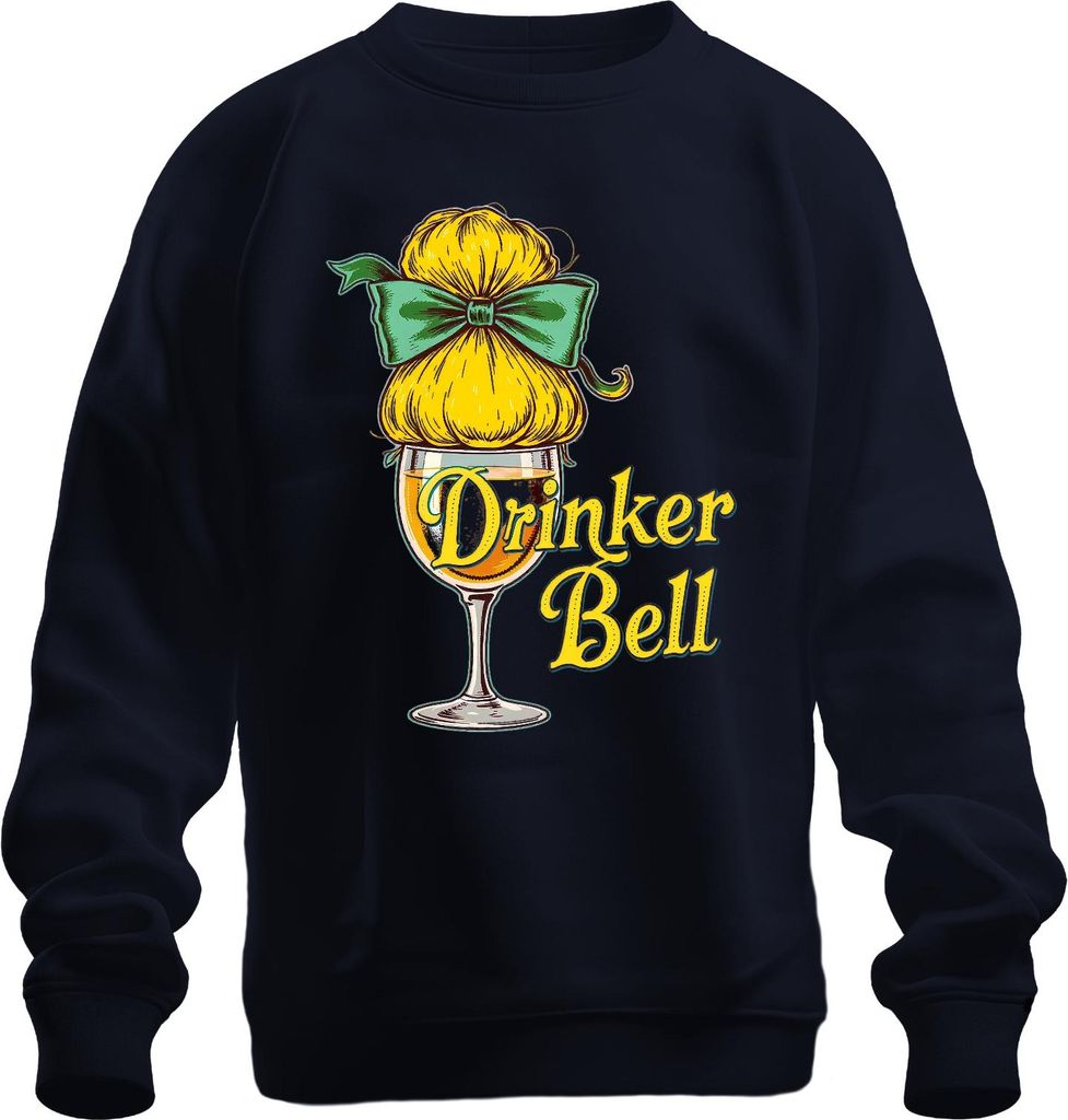 Drinker Bell Weinliebhaber Weinglas Dutt Schleife Karneval Party Uni Sweatshirt Pullover, Navy, 3XL