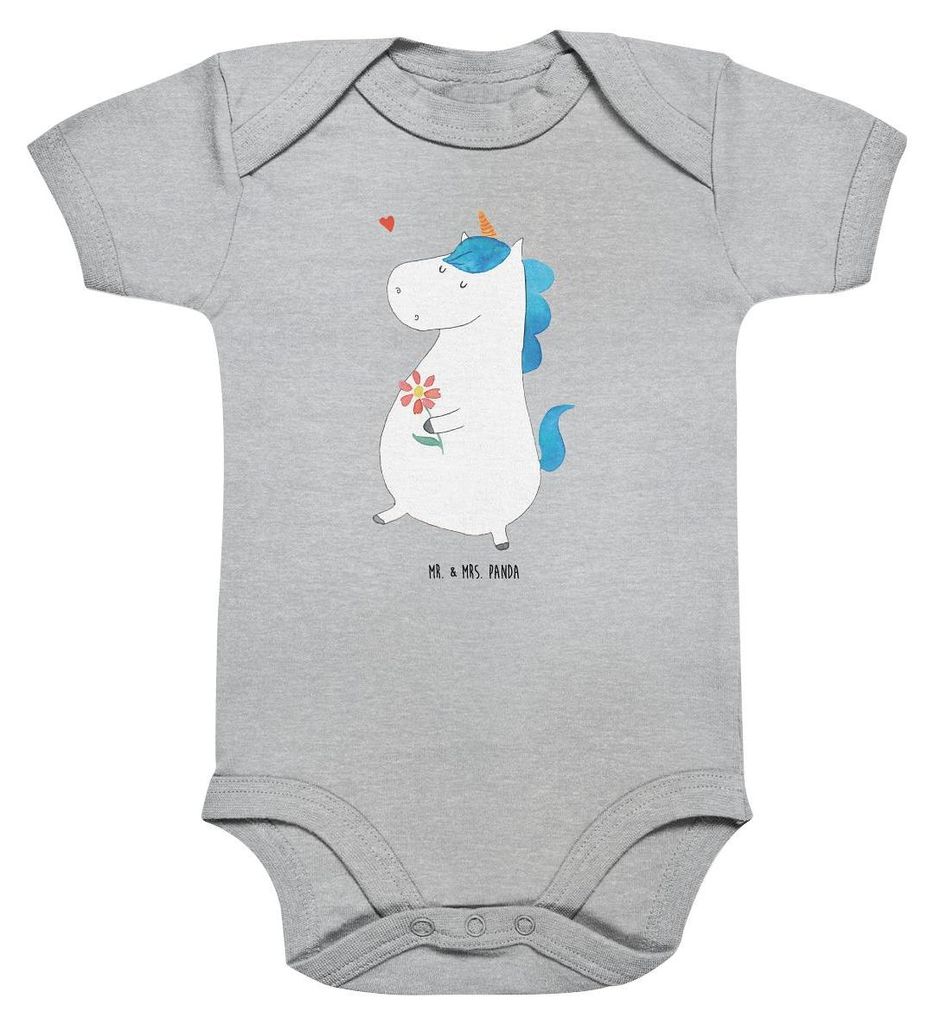Mr. & Mrs. Panda Strampler Einhorn Spaziergang 12. - 18. Monat - Heather Grey - Geschenk, Gute Laune, Einhörner, Babystrampler, Unicorn, babykleid...