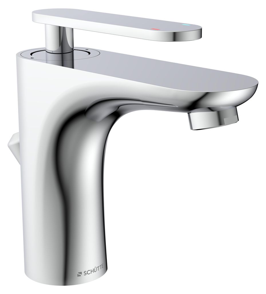 SCHÜTTE ORCA Waschtischarmatur mit Zugstange, Wasserhahn Bad mit Ablaufgarnitur, Chrom