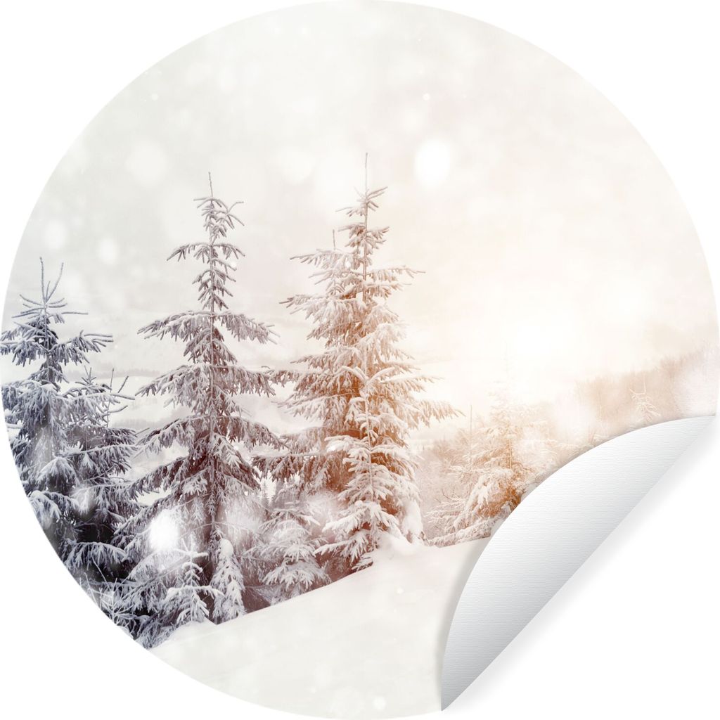 MuchoWow Runde Wandtattoo - Wandsticker Tapete Aufkleber Baum - Schnee - Winter Ø 100 cm Selbstklebend und Repositionierbar - Wandaufkleber - Kr...