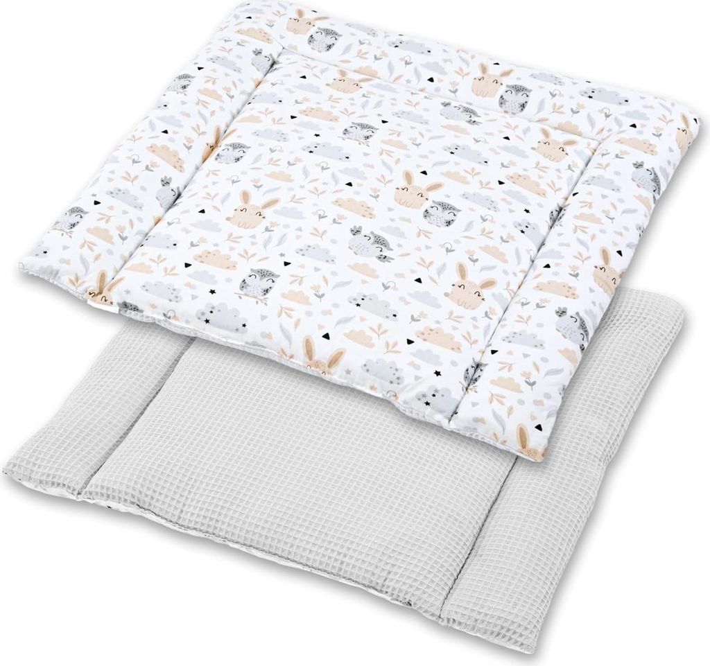 Wickelkissen 75x72 cm aus weicher Baumwolle waschbar Eulenprint - für Babys Wickeltisch & Wickelkissen