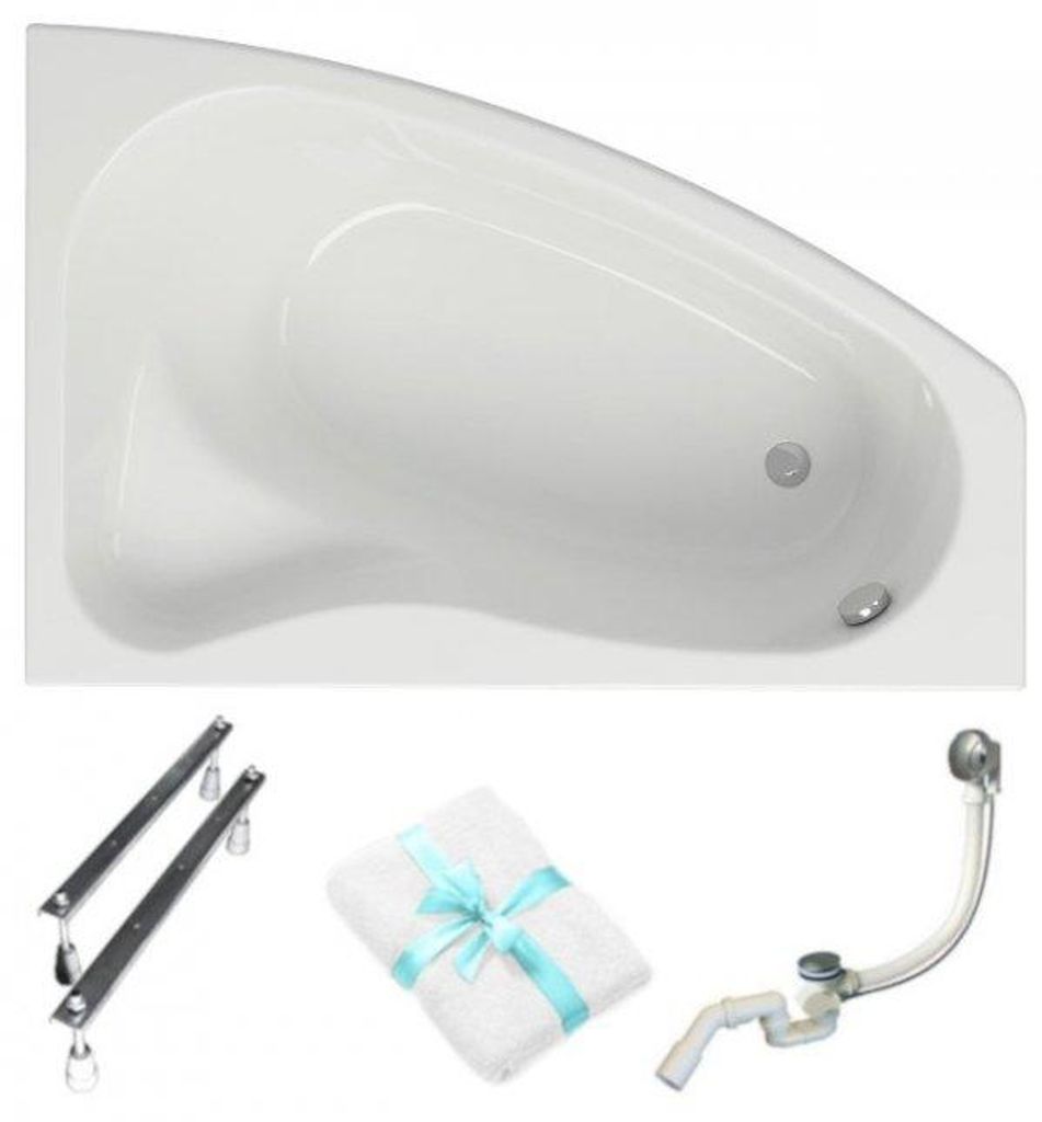 Aqua For You | Badewanne - Eckbadewanne Cersanit Sicilia - 150x100 Cm - Mit Siphon Und Beinen - Acryl - Antibakterielle Beschichtung