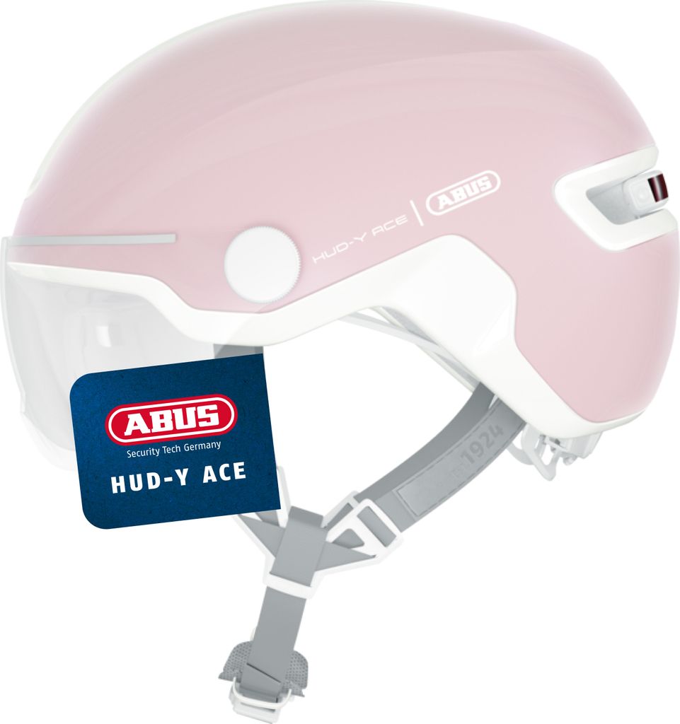 ABUS Stadthelm HUD-Y ACE - stylischer Fahrradhelm mit Visier und magnetischem, aufladbarem LED-Rücklicht - für Damen und Herren - pure rose, Grö...