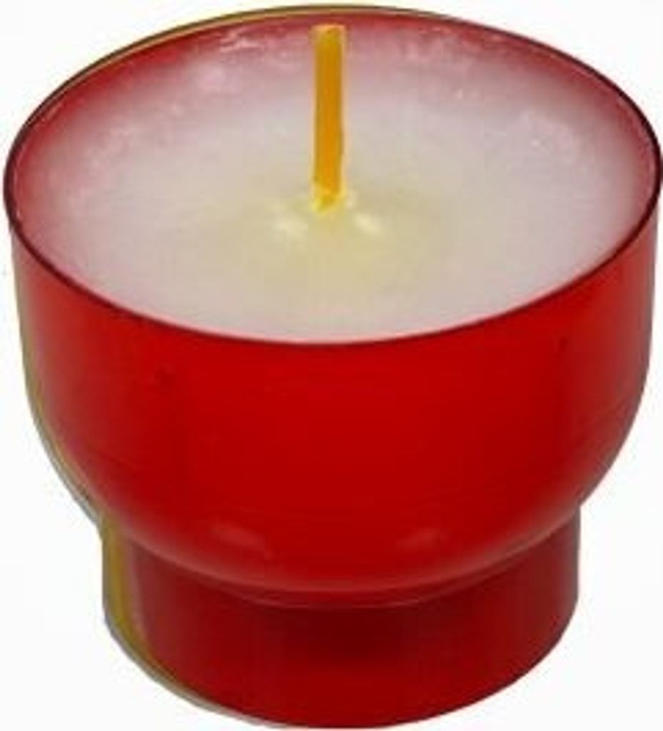 Opferlichte 7 Stunden Weiß mit roter Mehrweg-Kunststoff-Hülle 40 x Ø 47 mm, 300 Stück