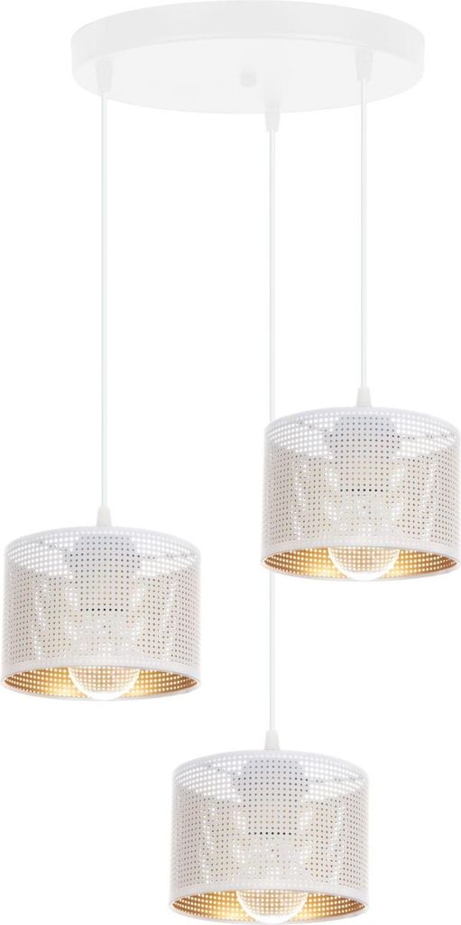 Pendelleuchte Metall E27 40 cm breit H: max. 90 cm in Weiß Gold 3-flammig Hängelampe