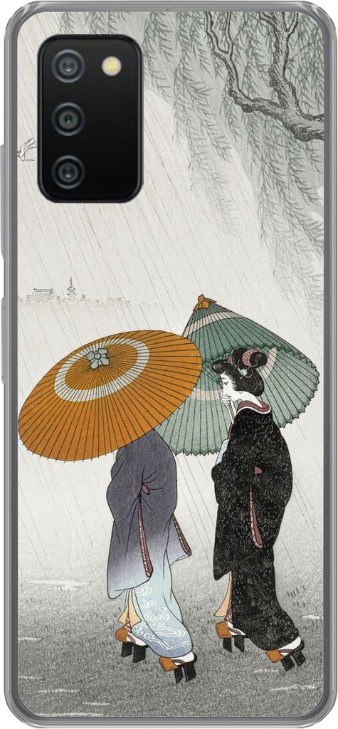 MuchoWow Handyhülle Schutzhülle Hülle für Telefoonhoesje Samsung Galaxy A03s Frauen - Kimono - Sonnenschirm - Japan - Vintage Silikon Softcas...