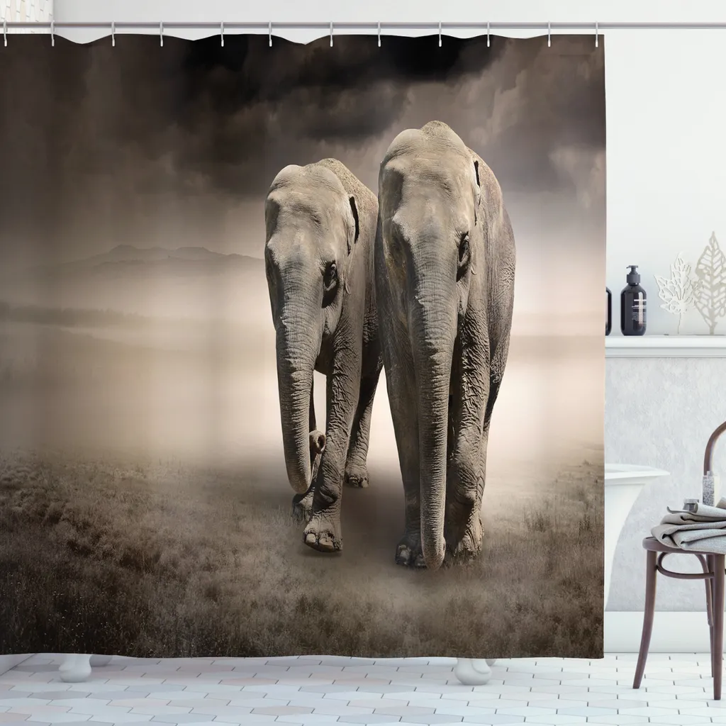 Tenda Doccia Etnica Elefante ABAKUHAUS 175x200 cm - Stile e Natura