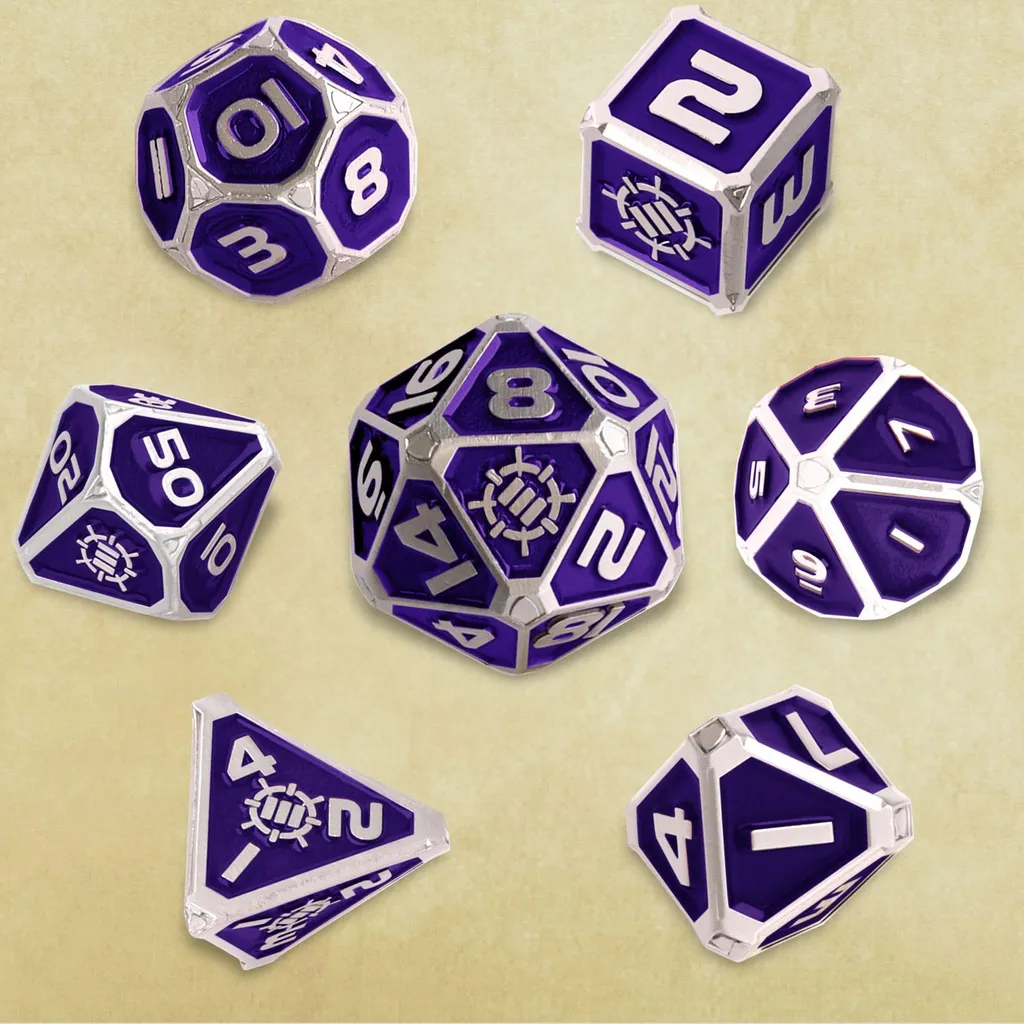Dés Polyédriques en Métal Violets ENHANCE - Coffret Complet avec Tapis - 2
