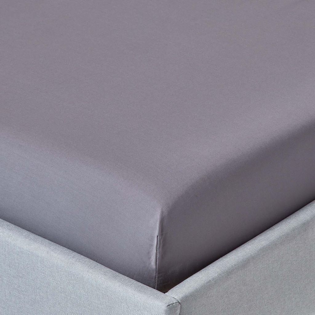 HOMESCAPES Perkal-Spannbettlaken extra hoch – dunkelgrau, 100 % Ägyptische Baumwolle, 90 x 190 cm
