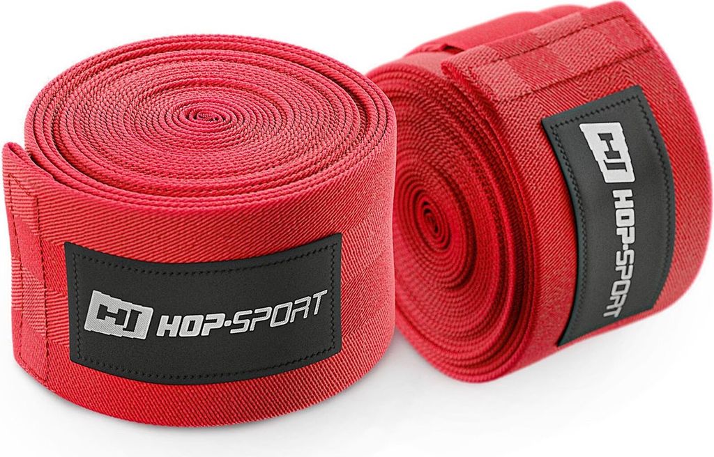 Hop-Sport Boxbandagen aus Baumwolle, 4 m & rot, Bandagen - Boxen und Krafttraining, mit Klettverschluss, für verschiedene Kampfsportarten