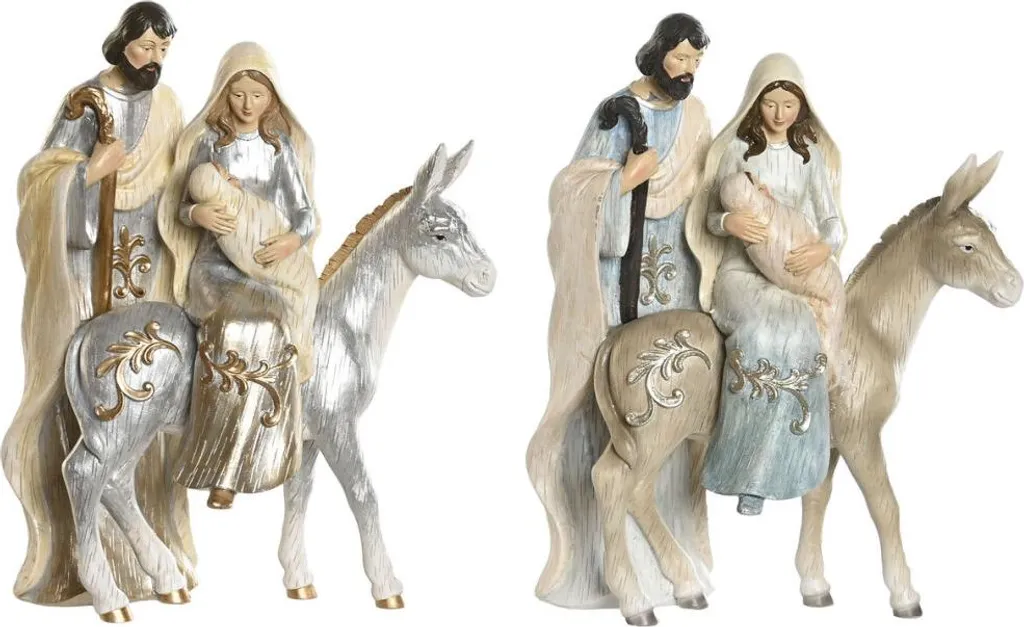 Grande Crèche de la Nativité Bleue et Blanche en Résine de 32 cm - 2 pcs