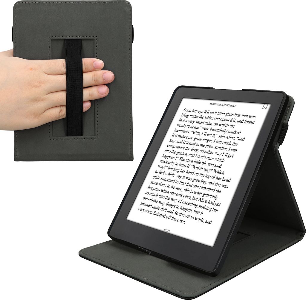 kwmobile Schutzhülle kompatibel mit Kobo Aura H2O Edition 2 - Hülle e-Reader mit Schlaufe Ständer - - Schwarz