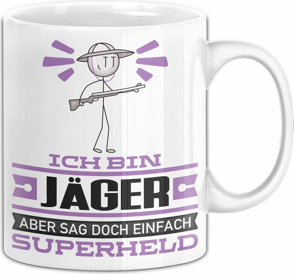 Jäger Geschenk Tasse Ich Bin Jäger Aber Sag Doch Einfach Superheld Lustige Geschenkdiee für Jäger Kaffee-Becher (Weiß)