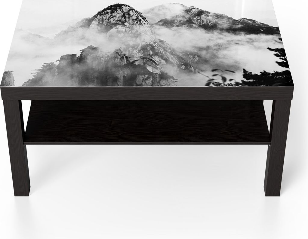 DEQORI Couchtisch 90x55 cm Schwarz 'Huangshan im Nebel' Glas Beistelltisch Glastisch modern