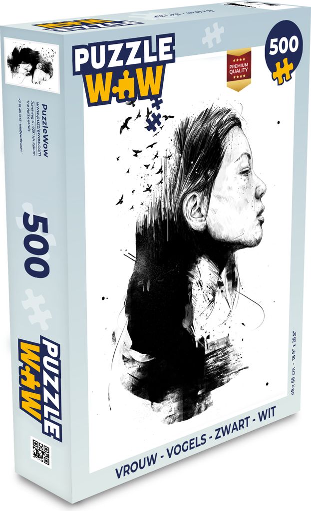 MuchoWow Puzzle 500 Teile Frau - Vögel - Schwarz und weiß - Denken - Spiel - Toy