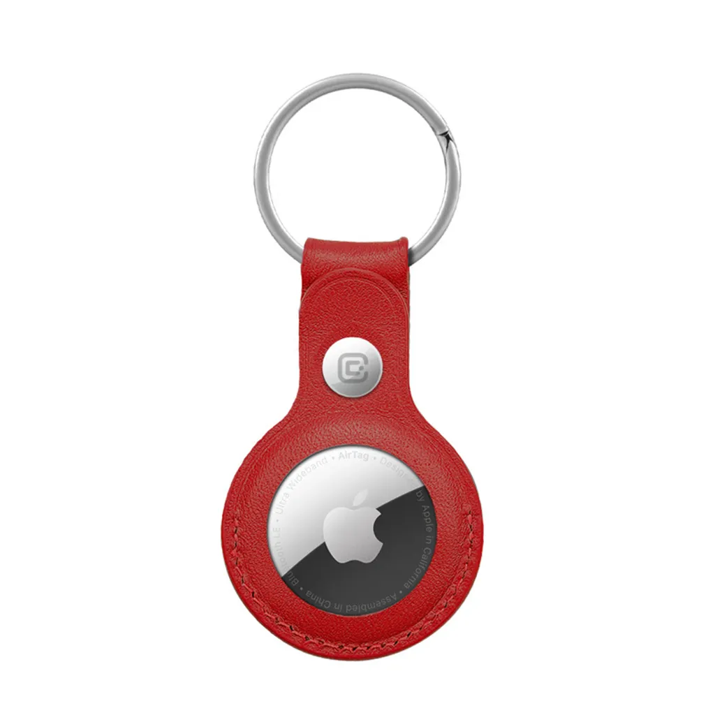 Crong Étui AirTag en Cuir Rouge avec Porte-clés - Protection Premium