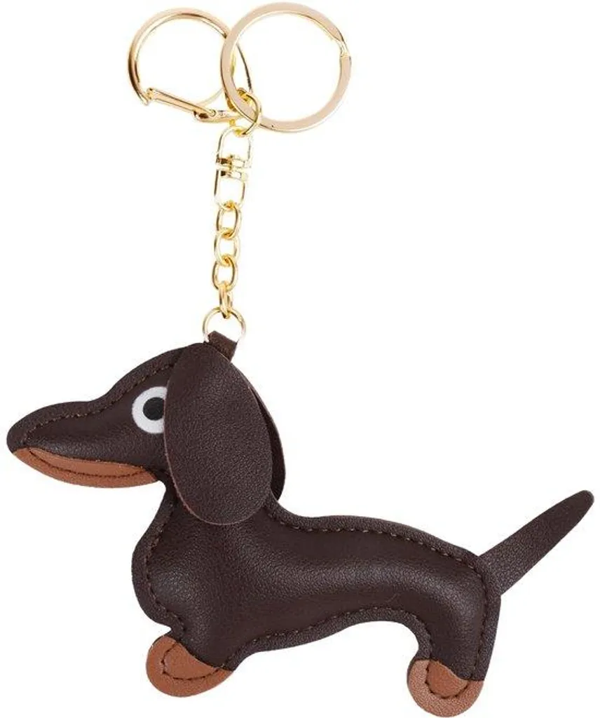 Porte-clés chien en cuir véritable marron, bijou de sac porte-bonheur