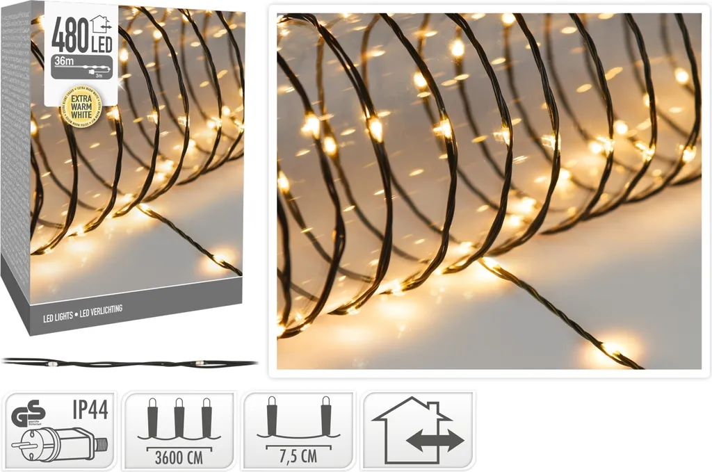 Guirlande lumineuse sapin 480 LED blanc chaud cluster 3,6 mètres long